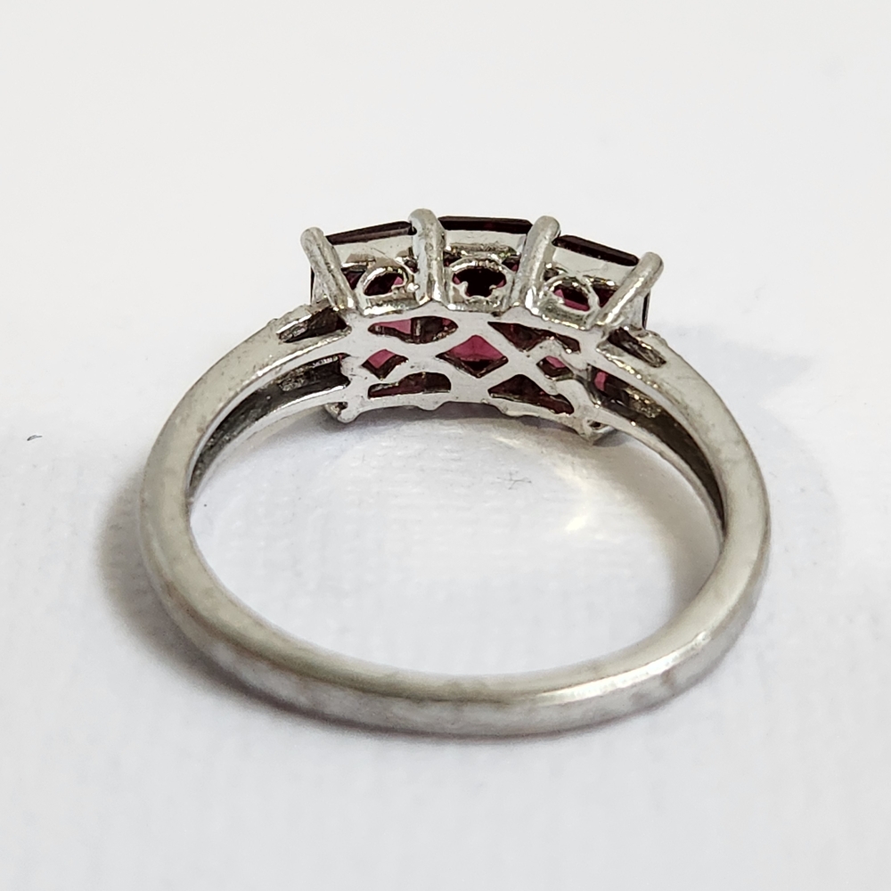 Vtg 925 Ruby Red Ruby Emerald Cut Three-Stone Tri… - image 7